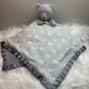$23 🌙 Cloud Island Bear Lovey Security Blanket Trees Gray Large 30" x 30" Satin